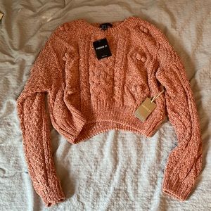 *NEW w/ tags* Forever 21 Pink/Coral Cropped Knit Sweater - Size S